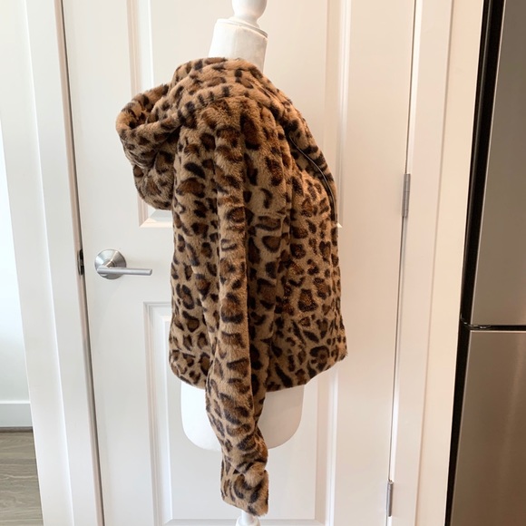 Leopard Faux Fur Hoodie Crop Jacket Hoodie XS - Picture 7 of 14